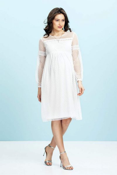 Нарядное длинное белое платье для беременных в пол